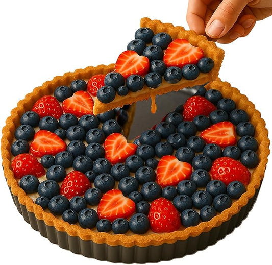Yamteck 11 Inch Quiche Pans with Pie Cake Server. Removable Bottom, Non-Stick Coating, Rugged Carbon Steel for Tart Quiche Pie Baking. Gift for Women Wife Christmas Thanksgiving Party Festival Family