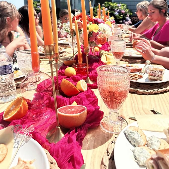 10 Pack Cheesecloth Table Runner 10FT Boho Gauze Rustic Fabric Table Runner Vintage Sheer Tablecloth for Wedding Party Bridal Baby Shower Decorations (Fushia)