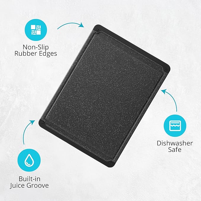 Large Cutting Boards for Kitchen - 18 x 12 Inch Plastic Cutting Board with Deep Juice Groove - Non-Slip, Durable Carving Board for Vegetables, Fruits and Meats - Dishwasher Safe Charcoal Grey