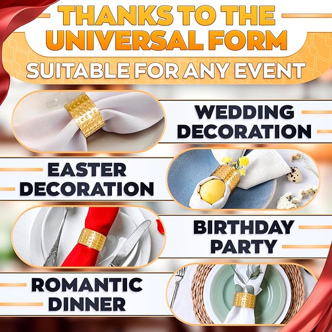 20 Pcs Gold Napkin Rings Set - Napkin Rings Hammered Metal Finish - 1.8 x 1.1 Sturdy & Reusable, Great for Large Events, Banquets, Weddings & Holiday Dining, Gift Giving and Elegant Easter Table Decor