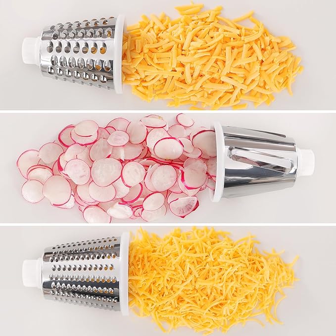Cheese Grater Cheese Shredder with 3 Interchangeable Blades, Rotary Cheese Grater Manual Vegetable Slicer with Non-slip Suction Base Peanut Nuts Grinder Vegetable Shredder White