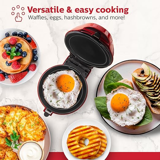 Holstein Housewares 3-IN-1 Personal Maker with Indicator Light, Griddle & Waffle Maker, Non-Stick Coating Plates, 2 waffle plates, 2 grill plates & 2 flat plates. Even Heating, Lightweight