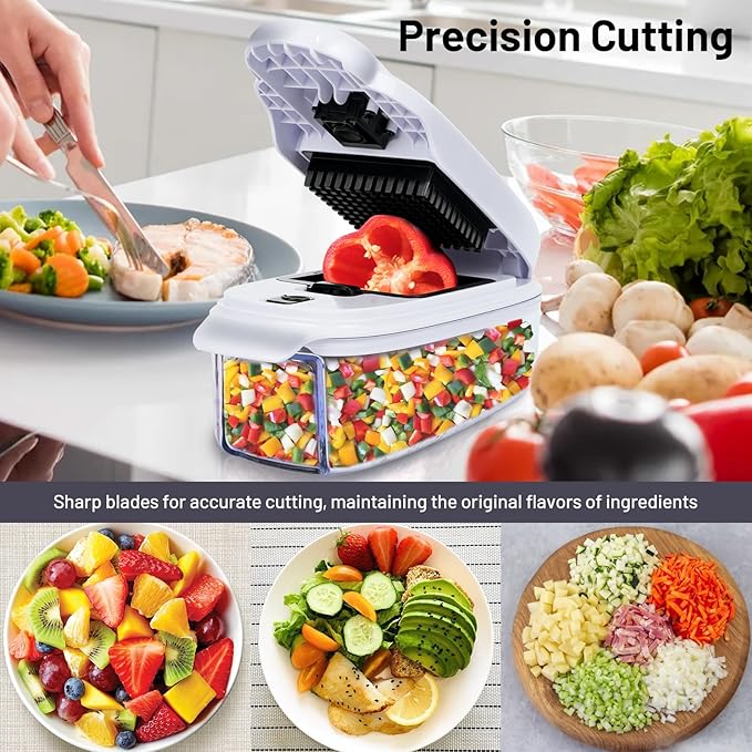 Veggie Chopper –10 in 1 Onion Chopper · Vegetable Chopper with Container · Pepper Chopper · Vegetable Slicer – Kitchen Gadget & Home Essentials (White & Black)