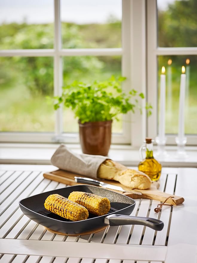 Scanpan Classic 10-1/2-inch Nonstick Square Grill Pan - Compatible with Gas and Electric Stovetops, Metal Utensil Safe, Oven Safe to 500°F, Dishwasher Safe, Black
