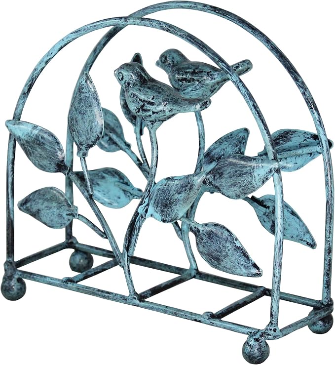 Set of 2 Cast Iron Bird & Tree Classic Napkin Holder/Tabletop Freestanding Tissue Dispenser, Turquoise