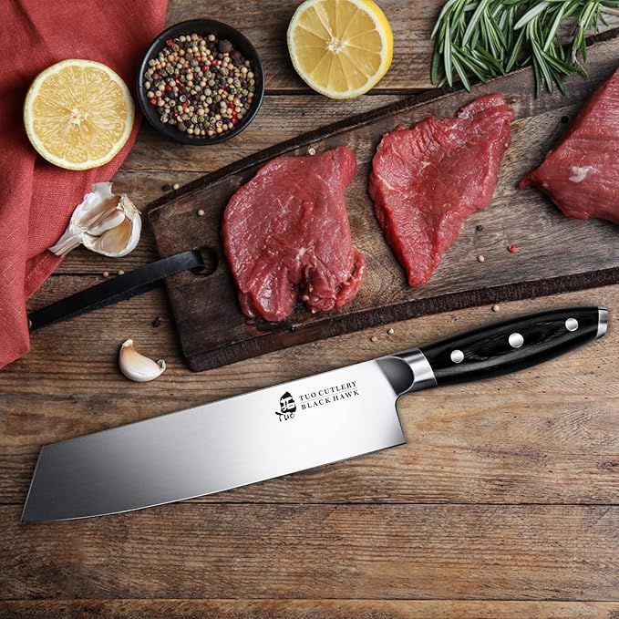 TUO Kiritsuke Knife - 8.5 inch Kiritsuke Chef Knife - Japanese Vegetable Meat Knife - German HC Steel - Full Tang Pakkawood Handle - BLACK HAWK SERIES with Gift Box