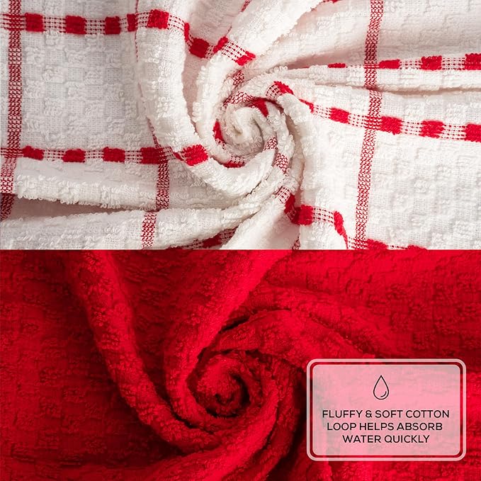 GOLD TEXTILES Kitchen Towels 6 Pack Premium 100% Cotton Dish Towels for Kitchen (15 x 25 Inches) Super Soft & Absorbent Kitchen Hand Towels for Drying Dishes, Cleaning - Reusable and Washable (Red)