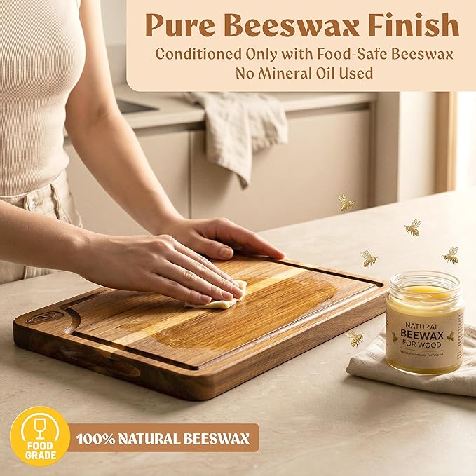 Non Toxic Cutting Boards for Kitchen - Beeswax Finished Acacia Wood Chopping Board Set of 3 (15.7x12,13x9.4,10x7 in) (Acacia Wood, 3 Pack Beeswax Finish - without Stand)