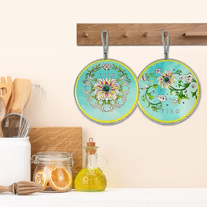 Ceramic Trivets for Hot Dishes,Anti-Slip with Heat Resistant Cork Trivet for Countertops and Tables,Protects Surfaces from Hot Pots,Pans,Cups,Decorative Coasters for Table,Dual-use,Portable Hanging