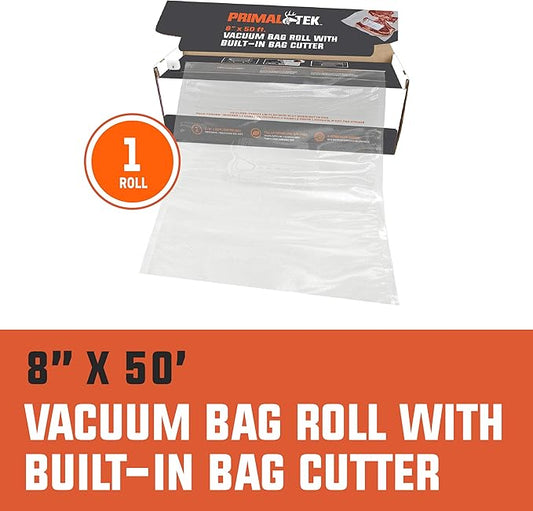 8” x 50’ Vacuum Bag Roll with Built-In Bag Cutter – User Friendly for Food Preservation – Microwave, Freezer and Boil Safe, BPA-Free, Compatible with any Vacuum Sealer Machine