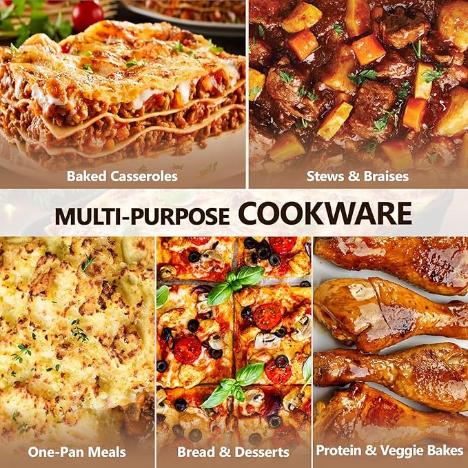 Lvmol 9x13" Casserole Dishes for Oven with Lids - 2-In-1 Pre-Seasoned Cast Iron Baking Dish for Lasagna, Sourdough Bread