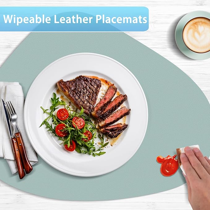 Placemats Set of 12 - Washable Faux Leather Heat Resistant Table Mats, Wipeable Placemats for Kitchen Dining Indoor Outdoor & Fall Thanksgiving Decor, Aqua Green