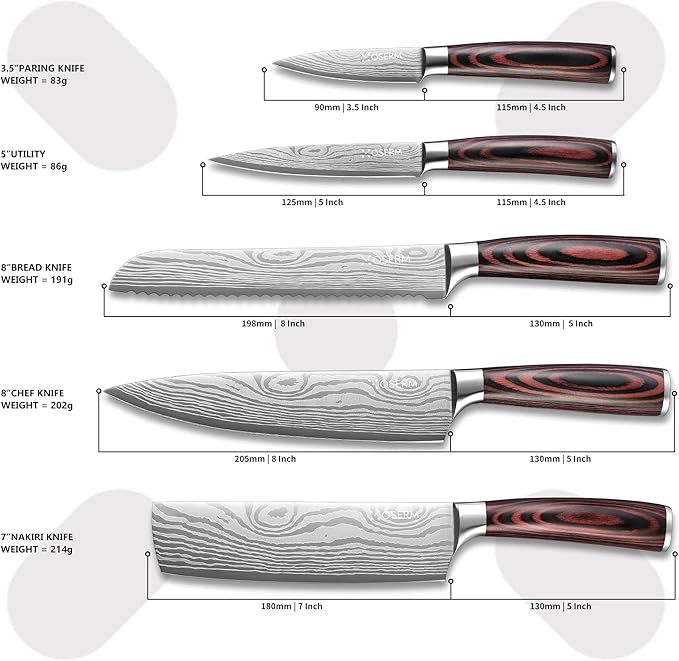 Gift-Ready Knife Set, Japanese Style 6-Piece (5+1) Kitchen Knife Set for Christmas, Weddings & Family Gifts, Beautiful Gift Box, Includes An Additional 8" Chef Knife (Boxed Separately)