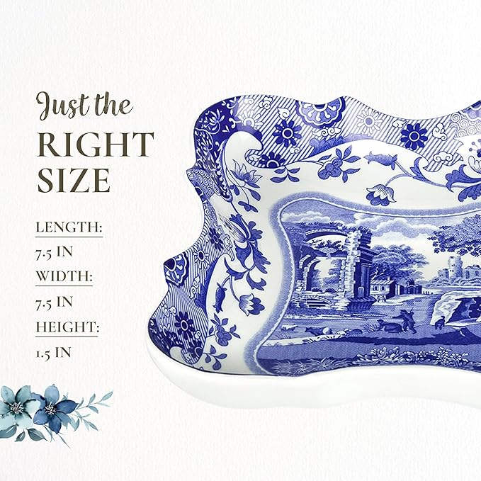 Spode Blue Italian Devonia Tray - 7.5 Inch Porcelain Decorative Serving Tray - Shallow Serving Bowl for Salad, Pasta, Fruit, Appetizers, Snacks - Elegant Gift Tableware for Hostess
