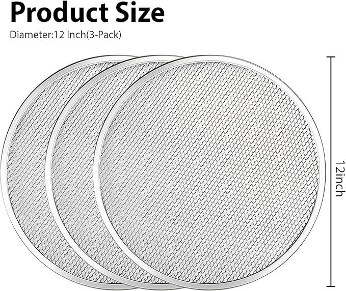 OHiZVZV 3 Pcs 12 Inch Pizza Screen, Aluminum Non-Stick Perforated Pizza Pan with Mesh Design for Oven Baking and Grilling, Dishwasher and Microwave Safe (12 Inch)