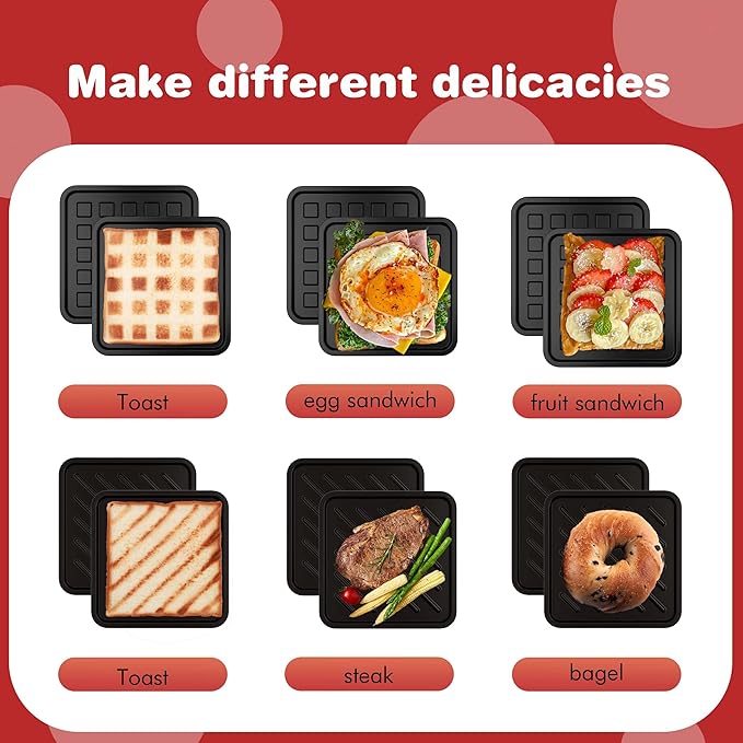 Microwave Grilled Cheese & Breakfast Maker - Fast Cook Waffle, Panini & Sandwich Press (<5 Min), Microwave Cookware, Dishwasher Safe,Easy Clean,2-in-1 Set (Red, 2 in 1)