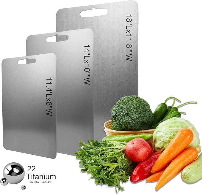 Titanium Cutting Board, 100% Pure Titanium Metal Cutting Boards for Kitchen,Double Sided Food Grade Chopping Board for Cutting Meats, Fruits and Vegetables（11.4''L×8''W）