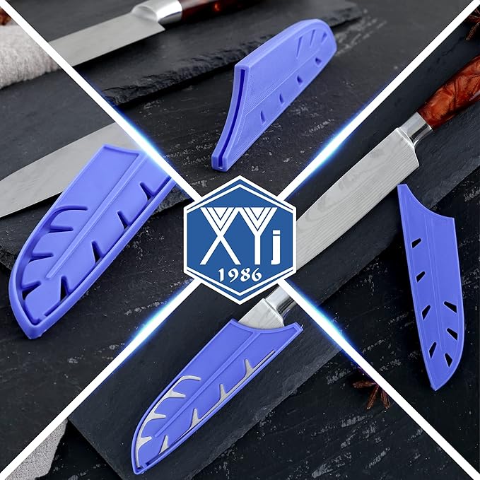 XYJ 2pcs/set Safety Knife Covers Sleeves Knives Edge Guard, Universal Knife Sheath, Utility Knife, Santoku Knife Case Blade Guards Protector Blue Kitchen Knife Cover Sleeve (For 5'' Santoku Knife)