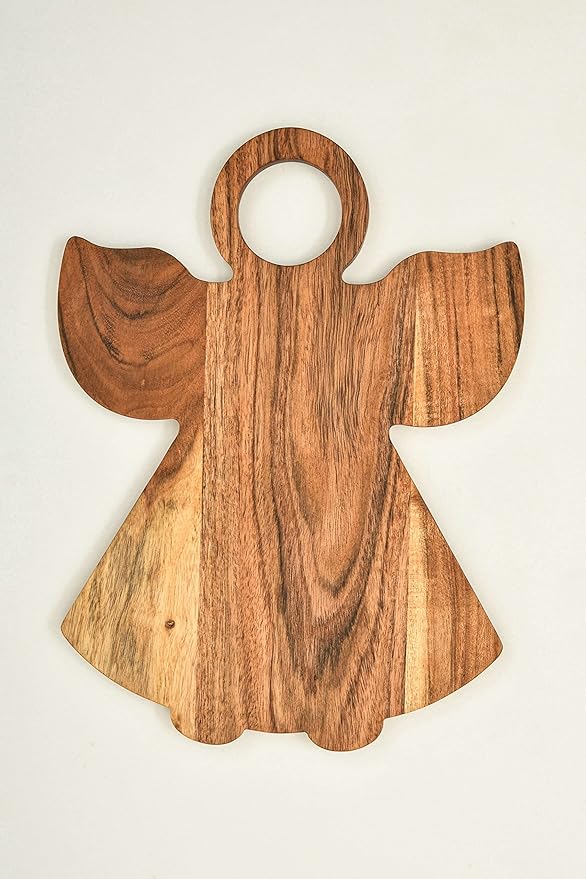Treen Art Wooden Christmas Cutting Board for Kitchen Decor, 13"L x 10"W Angle Shaped Acacia Wood Chopping Board with Handle, Serving Charcuterie Platter