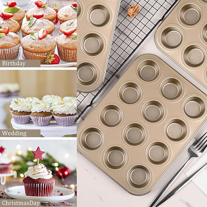 Audingull Mini Muffin Pan, Premium Small Cupcake Pans, Carbon Steel 12-Cup Muffin Tin, Versatile Non-Stick Bakeware