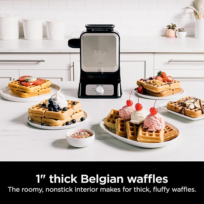 Ninja Belgian Waffle Maker PRO NeverStick – Vertical Design, No-Mess Nonstick, 5 Shade Settings + Specialty Mode, Fluffy & Crispy Waffles, Easy Cleanup, BW1001C (Canadian Version)
