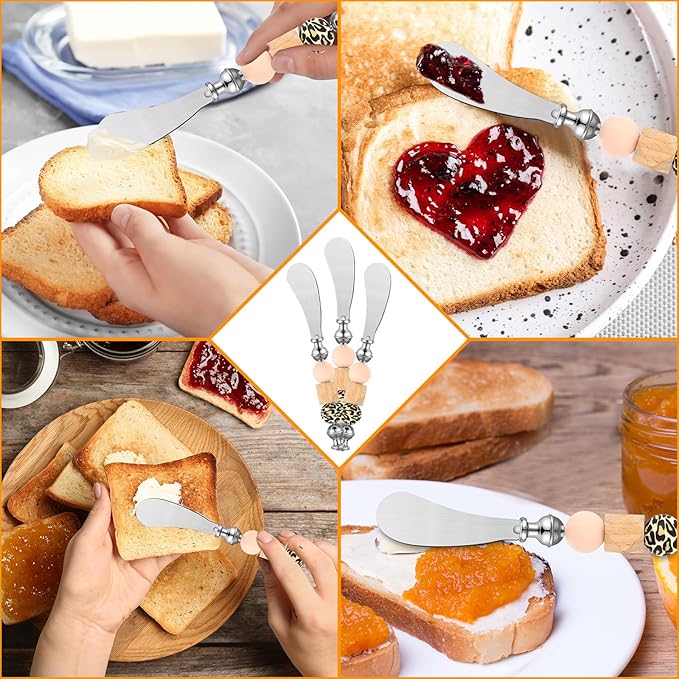 Lasnten 6 Pcs Cheese Spreader Knives DIY Decorative Beaded Butter Spreader Knives Stainless Steel Cheese Spreader for Charcuterie Board Wedding Party Accessories