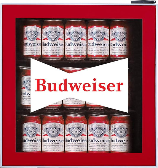 CURTIS MIS168BUD Budweiser Mini Beverage Cooler - 70 Can or 17 Bottles Beer Fridge with Glass Door for Soda + Adjustable Thermostat, Perfect for Home, Office, or Dorm, 1.8 cu ft