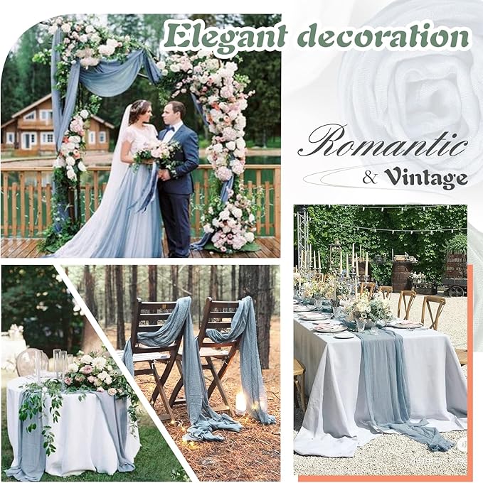 Dusty Blue Cheesecloth Table Runner 1 Pack 35" Boho Gauze Table Runner 120 inches Long Runner Rustic Sheer Fabric Bulk for Baby Shower Wedding Bridal Birthday Party Table Decorations