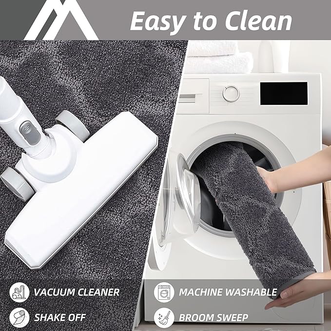 COSY HOMEER Soft Kitchen Rugs [2 PCS] for in Front of Sink Super Absorbent Kitchen Floor Mats and Mats 24x35 Inch/24X60 Non-Skid Kitchen Mat Standing Mat Washable,Polyester,Dark Grey