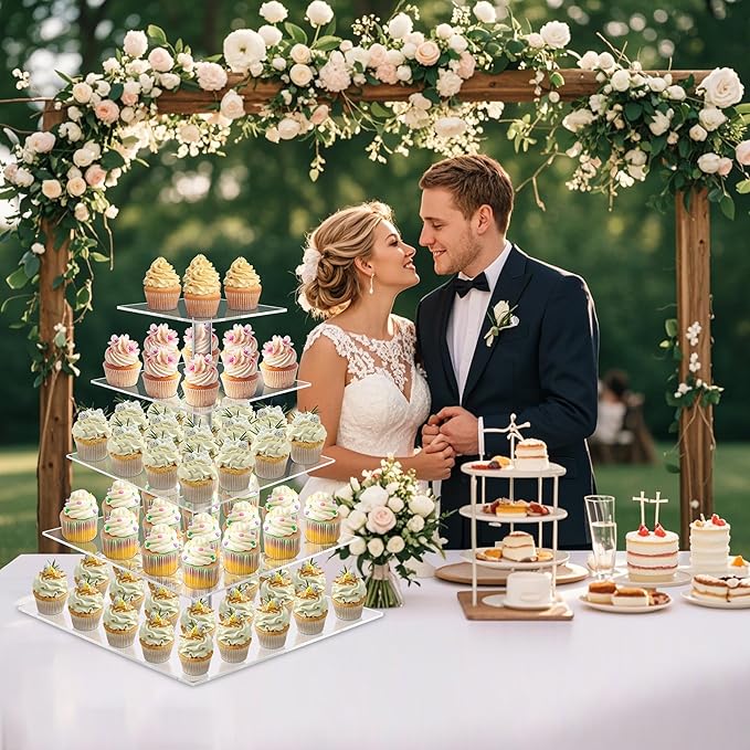 Weddingwish 5 Tier Acrylic Cupcake Stand, Clear Cupcake Tower Stand for 50 Cupcakes, Dessert Display Stand for Wedding Birthday