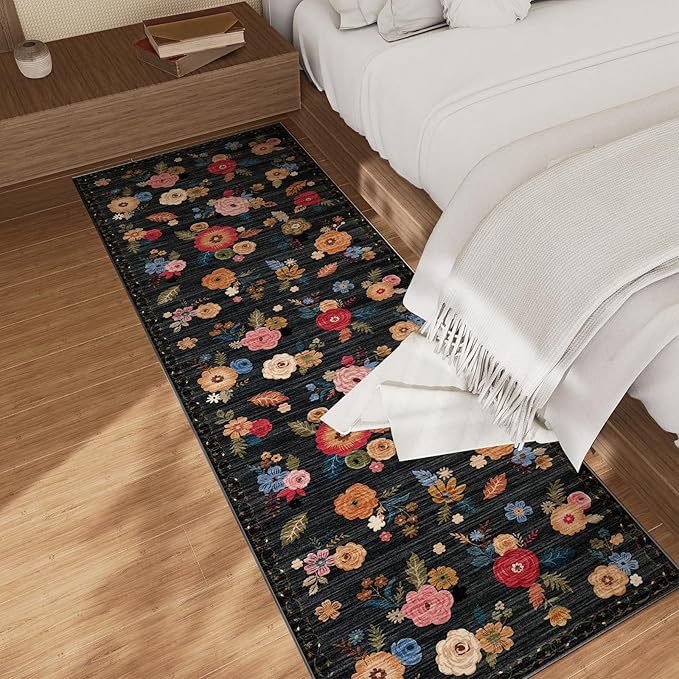 Machine Washable Runner Rug for Kitchen: 2'x6' Hallway Runner Rug Stain Resistant Non Slip Floral Floor Rug with Rubber Backing Non Shedding Soft Carpet Runners for Indoor Entryway Bedroom Bedside