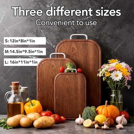 Wood Cutting Board, Solid Ebony Wooden Cutting Boards for Kitchen, Double-Sided Butcher Block with Juice Groove, Non-Slip Feet, 1" Thick Chopping Board for Meat And Vegetables (1, 16"×11")