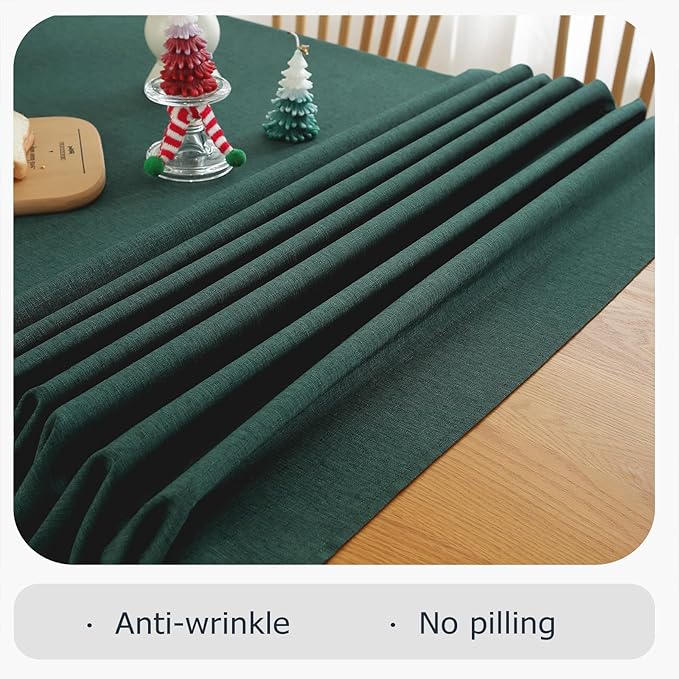 Alsoo Table Cloth for Rectangle Tables 60X75 Inch Linen Tablecloth Waterproof Spill Proof and Wrinkle Free Machine Washable Table Cover for Dining Tables, Kitchen, Parties and Christmas, Dark Green