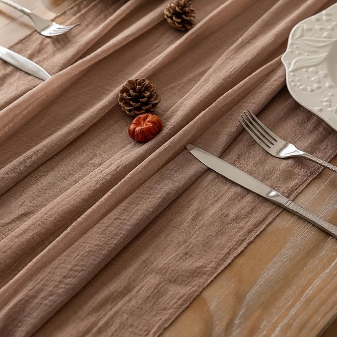 Keketoarrange Cheesecloth Table Runner Nude Gauze Rustic Boho Coffee Cheese Cloth 120 Inch 10 FT for Wedding Baby Shower Bridal Shower Birthday Party Long Sheer Farmhouse Home Decorations