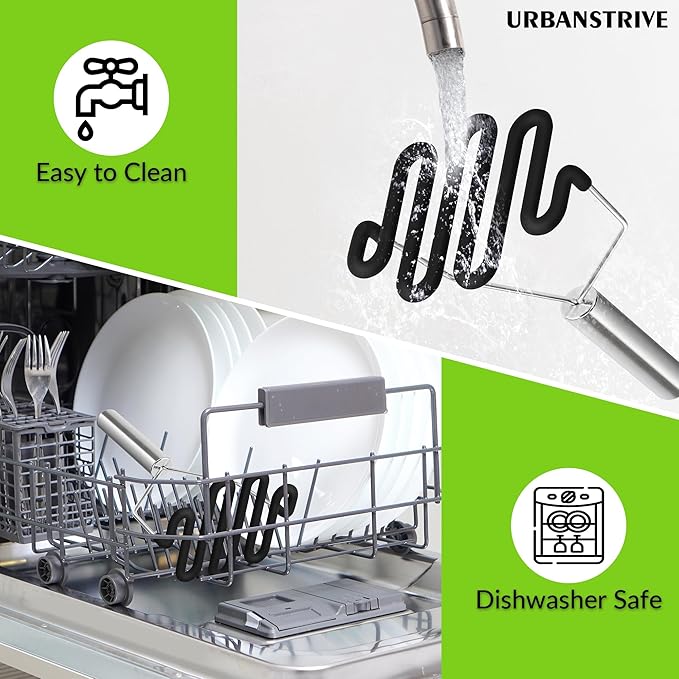 Urbanstrive Non-Scratch Silicone Potato Masher Kitchen Tool, Potatoes Masher Potato Masher Stainless Steel Wrapped In Premium Silicone, Potato Smasher (Black)
