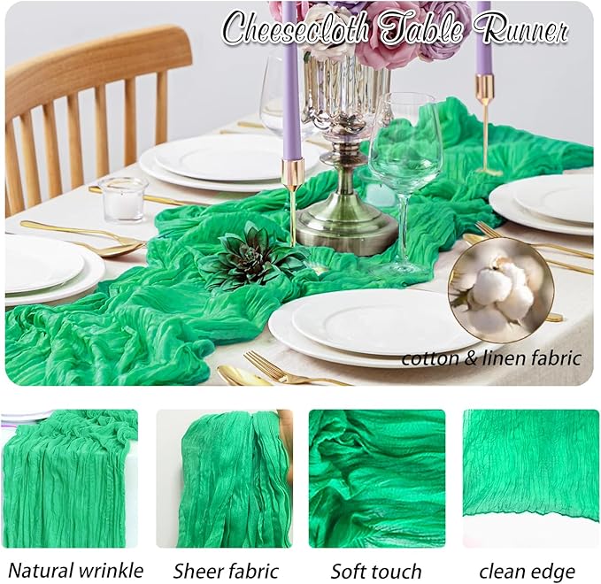 Mint Green Cheesecloth Table Runner 1 Pack 35" Boho Gauze Table Runner 120 inches Long Runner Rustic Sheer Fabric Bulk for Baby Shower Wedding Bridal Birthday Party Table Decorations