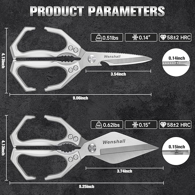 Kitchen Scissors, Heavy Duty Kitchen Shears for Cutting Chicken, Poultry, Game, Meat - Chopping Vegetable,Dishwasher Safe,Christmas Gifts for Men Women（Silver）