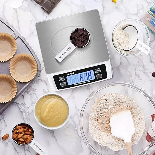 Puozult Digital Kitchen Scale 30kg/66lb Large Food Scale for Baking Cooking Stainless Bread Scale with LCD Display Counting Scales for Commercial(Color : Stainless White)