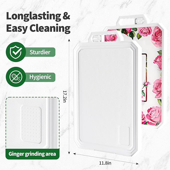 Ourokhome Cutting Board for Kitchen, Tempered Glass Cutting Board Double Sided Food Grade for Chopping Meat, Vegetables, Fruits, Cheese, Knife Friendly with Handles and Knife Sharpener, Red