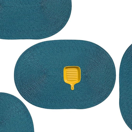 AHHFSMEI Placemats Set of 8 for Dining Table Washable Woven Non-Slip 18x12 inches Placemat Heat-Resistant Durable Table Mats for Dining Table Easy to Clean (Oval Blue, 8)