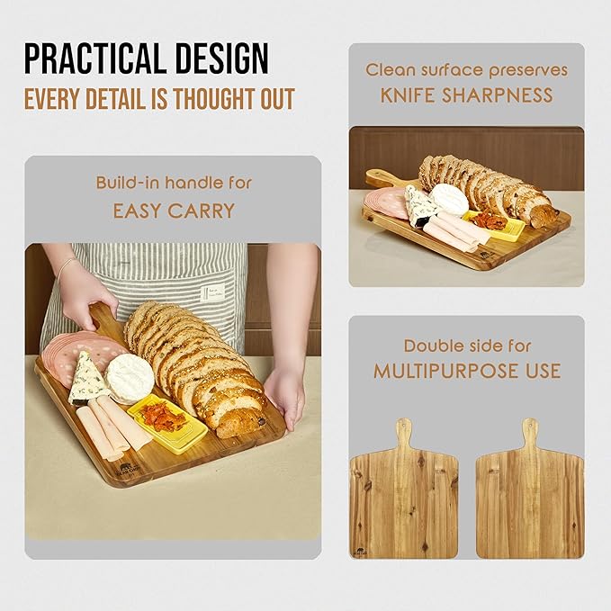 Bearchop Acacia Wood Cutting Boards with Handle,[17" x 13" x 0.75"] Large Wooden Charcuterie Board with for Serving Food, Decorative Wooden Serving Board for kitchen, Cheese Board for Display