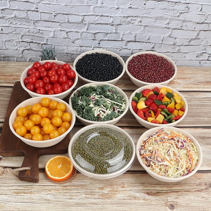 JAYEEY 28 oz Disposable salad bowls with lids, Sugarcane Fiber Paper Bowls Deli Container 50 Pack