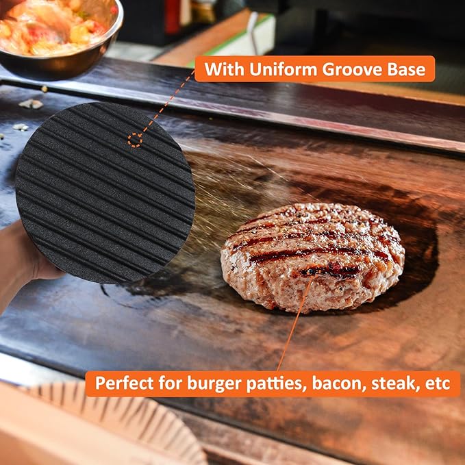 Leonyo Melting Dome & Cast Iron Grill Press, 12" Basting Cover with Round Bacon Press, Burger Smasher for Griddle, Food Steamer Lid Smash Burger Kit for Flat Top Grill Cooking Cheese, Meat
