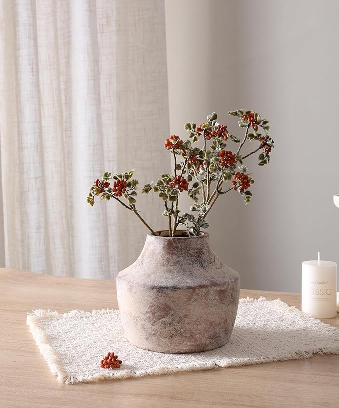 5.3'' Rustic Ceramic Flower Vase Farmhouse Pottery Vases Decorative Small Vases for House Entryway Kitchen Table Centerpieces, Terracotta