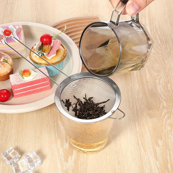 4 Pcs Stainless Steel Fine Mesh Strainer Small Metal Colanders and Sifters Sieves with Handles 4 Sizes Versatile Kitchen Strainer for Steeping Loose Leaf Tea Straining Juice and Sifting Flour Sugar