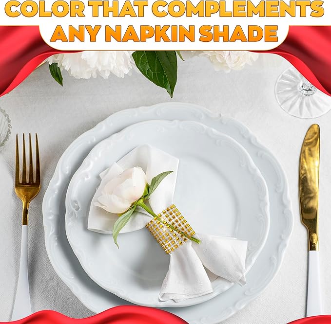 Set of 100 Gold Napkin Rings – Rhinestone Napkin Ring Holders for Weddings, Parties, Fall Events & Table Decorations for Dinner Parties | Durable & Reusable, Great as Elegant Kitchen Gifts for Hosts