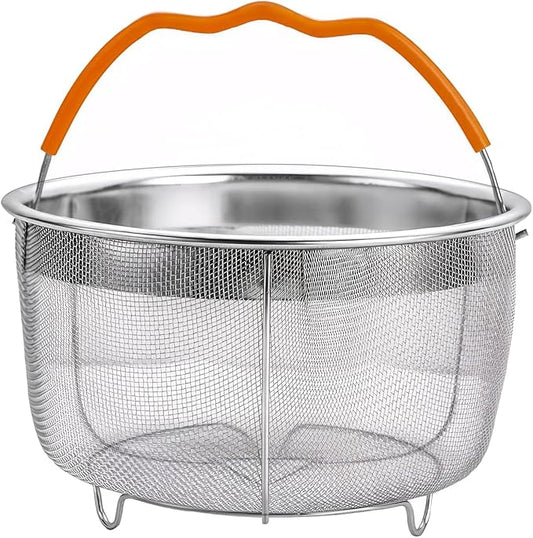 Steamer Basket for Instant Pot Accessories 6 & 8 Qt - Stainless Steel Mesh Strainer Insert - Vegetable Steamer for Cooking Broccoli, Eggs, Pasta - Fits All Pressure Cooker Pots - Silver