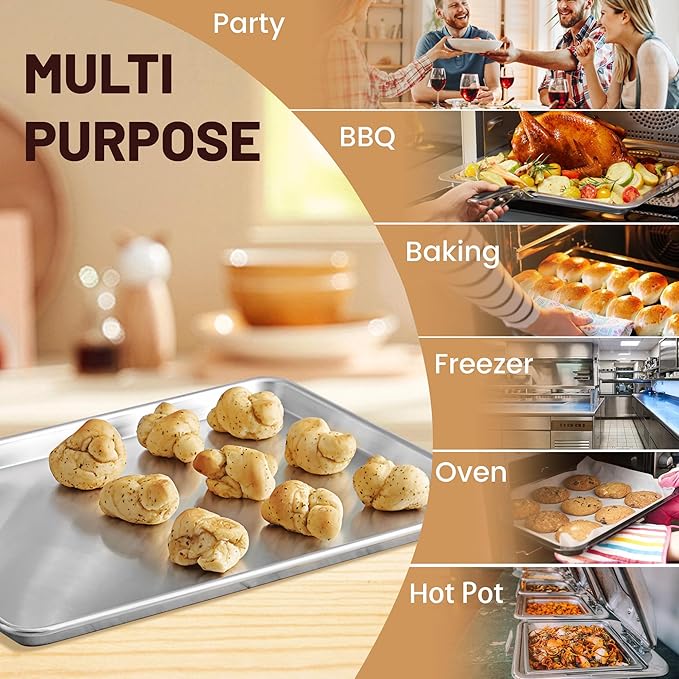 BIEAMA 6 Pack Half Size Baking Sheet Pan Aluminum Commercial Pan for Oven Freezer Bakery Hotel Restaurant 13" × 18"