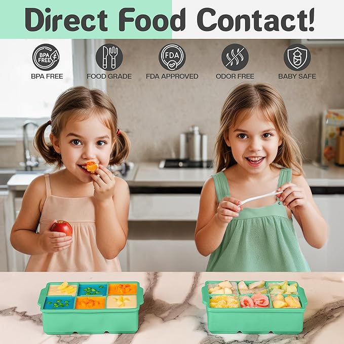 KitchFort Large Silicone Ice Cube Tray (3-Pack), Easy Release 2" Big Ice Cubes - Cocktail, Whiskey Ice Cubes Mold - Ice Trays for Freezer with Lid - Stackable Silicone Ice Tray - Green