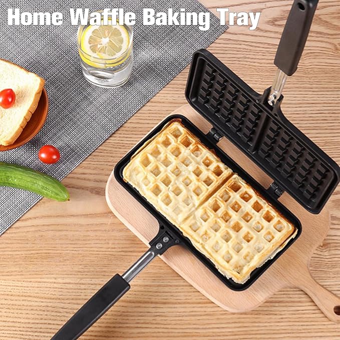 Double Sided Cast Iron Waffle Maker, Nonstick Waffle Maker Pan, Metal Grilled Sandwich Maker Pan, Waffle Iron for Stovetop or Grill, Grill Cheese Sandwich Maker for Kitchen Breakfast